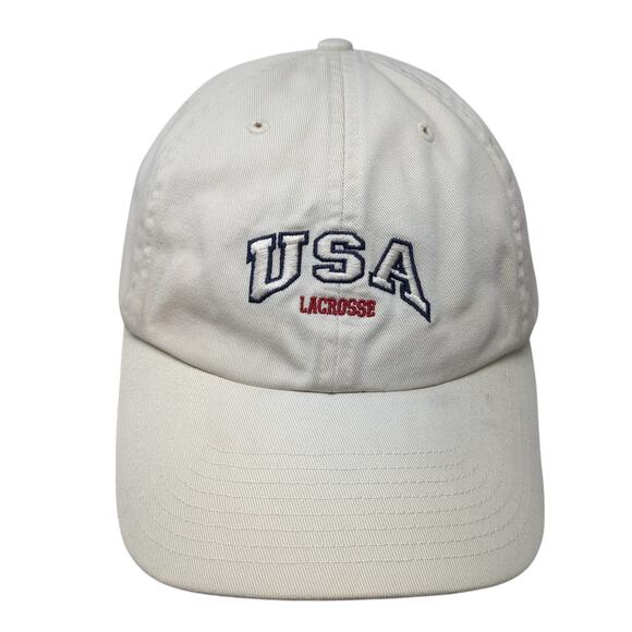 USA Lacrosse Slideback Hat Beige One Size Adjustable Embroidered Easy Lids - Picture 1 of 10